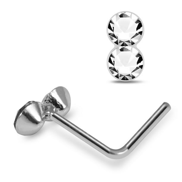 Sterling Silver L Shape nose stud hoop Clear CZ 22 Gauge 15 clear round CZ's 22g Sterling Silver L Shape nose stud hoop Clear CZ 22 Gauge 15 clear round CZ's 22g